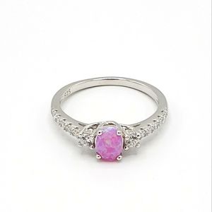 Oval Pink Lab Created Opal Silver Ring